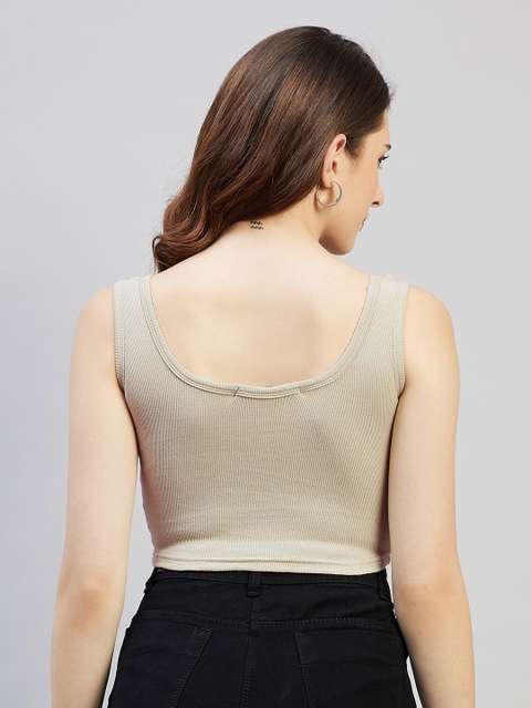 Blinkin Casual Sleeveless Striped Women Beige Top view 4