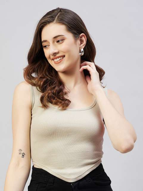 Blinkin Casual Sleeveless Striped Women Beige Top view 2