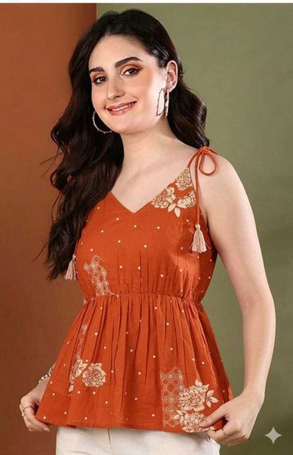 トップス KT SUKTI Casual Floral Print Women Orange Top - Buy SUKTI Casual