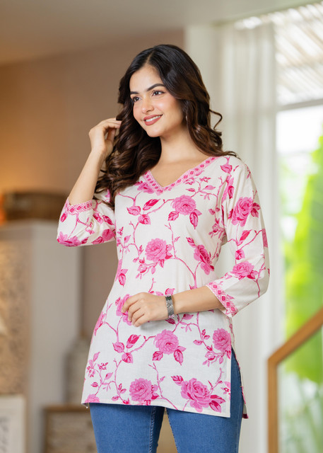 Lakasadapapel Casual Printed Women Pink, White Top