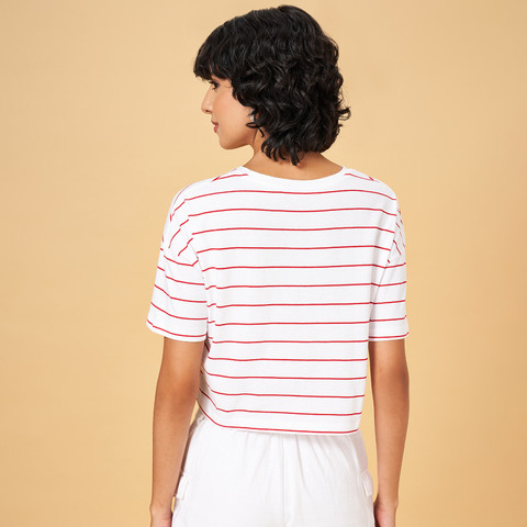 Honey By Pantaloons Casual Striped, Graphic Print Women White, Red