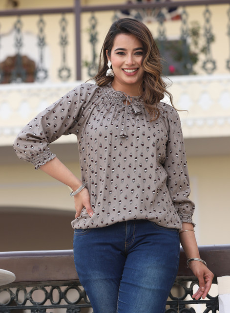 RJ FASHION Casual Printed Women Brown Top Buy RJ FASHION Casual