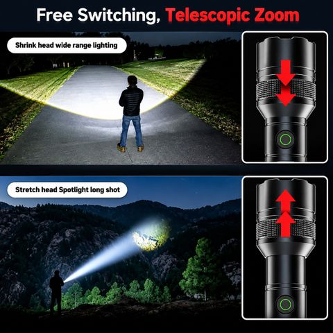 CRENTILA M81 Tactical COB Flashlight | 10000 Lumens With Zoom & Blinker LED Focus/Flood Torch (Black, 15 cm, Rechargeable) - Image 6