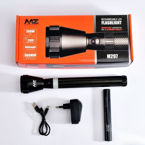 MZ M297-LED RECHARGLE FLASHLIGHT-8000 mAh Battery, Super Bright