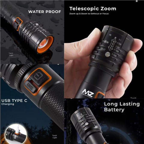 MZ 035 (ZOOMABLE METAL)5 Modes Flashlight, Super Bright Cree T6