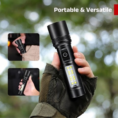 CRENTILA M81 Tactical COB Flashlight | 10000 Lumens With Zoom & Blinker LED Focus/Flood Torch (Black, 15 cm, Rechargeable) - Image 8