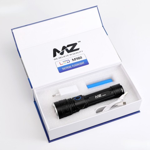 MZ M980-RECHARGEABLE LED METAL TORCH-Zoomable 200W Power with