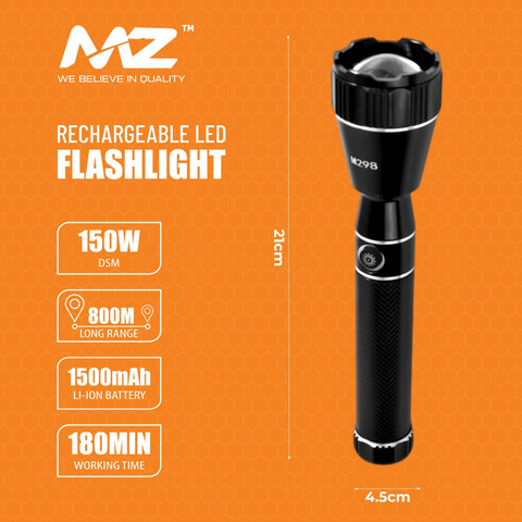 MZ M298 (ZOOMABLE LED TORCH) Super Bright 150W Torch Price in