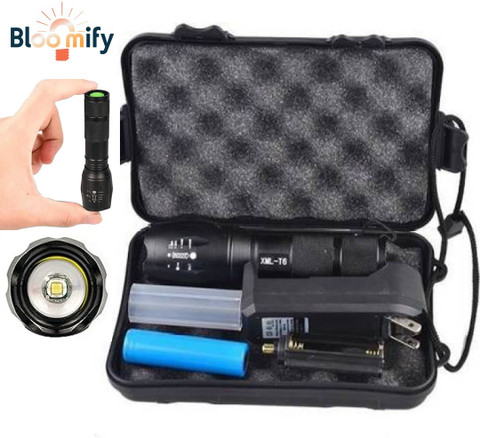 BloomiFy Waterproof 5 Mode Zoomable Torch 18650 Battery Flashlight