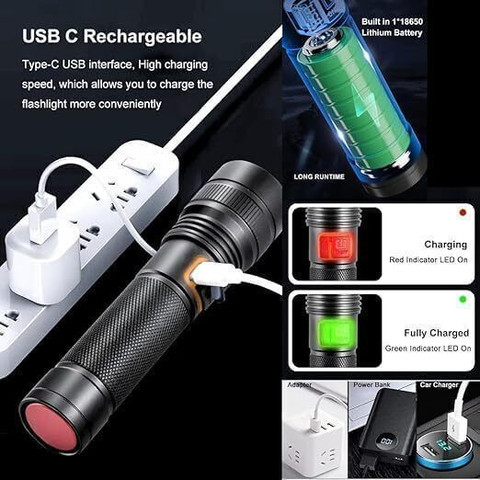 MZ 035 (ZOOMABLE METAL)5 Modes Flashlight, Super Bright Cree T6