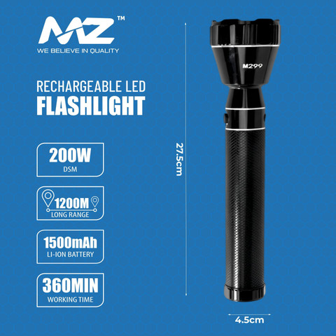 MZ M299 (LED ZOOMABLE TORCH) 200W Super Bright Torch Price in