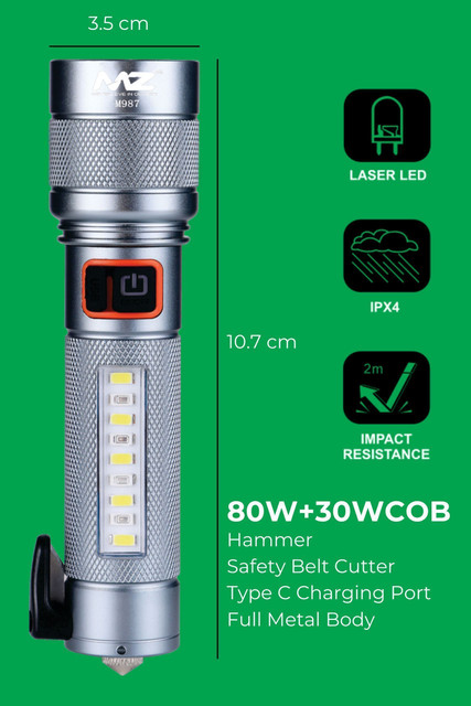 MZ M987 CAR EMERGENCY LIGHT 5 Modes with Hammer and Seatbelt
