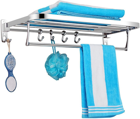 Pillu Delux Stainless Steel Folding Towel Rack for Bathroom (2 Feet Long)  Towel Stand/Towel Hanger/Towel Holder/Bathroom Accessories SILVER Towel