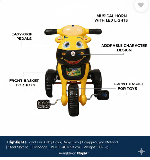 Funrise Baby Tricycle with musical horn and LED lights Tricycle