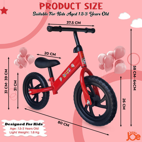 Age Balance Bike Size Guide JUNIOR JOE Pedal Free And Puncture