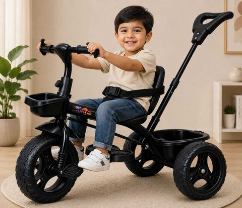 Stepupp Grow Baby Tricycle with Basket and Parent Handle (Black) - Image 7