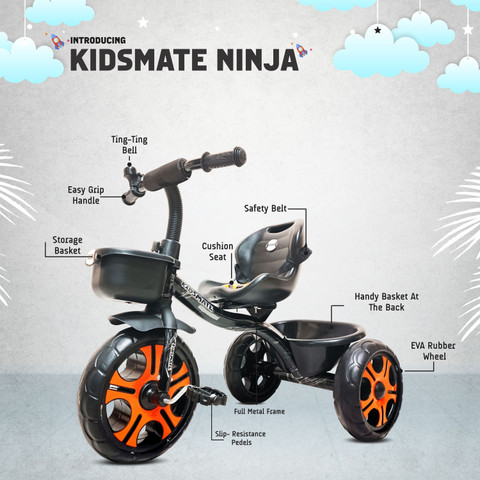 Kidsmate Ninja Plug N Play Kids/Baby Tricycle, Storage Basket