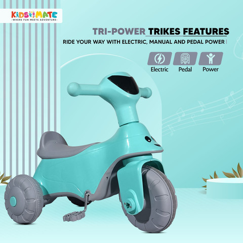 Kidsmate Rechargable E-Ride Electric Tricycle for Kid, Battery
