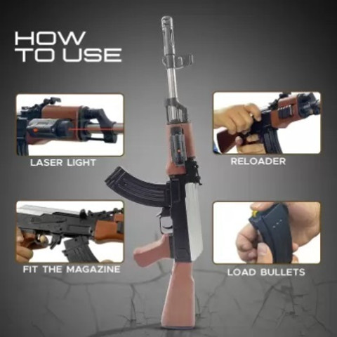 Chigy Wooh AK47 Toy Gun with Laser Light, 500 Bullets, 24-inch