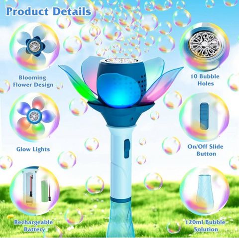 Xcillince Toys Bubble Gun with LED Lights, 10-Hole - Image 8