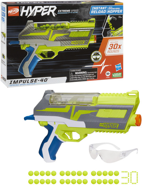 Nerf Hyper Impulse-40 Blaster, 40-Rounds Capacity, Spring-Open Reload,  Eyewear Guns Darts
