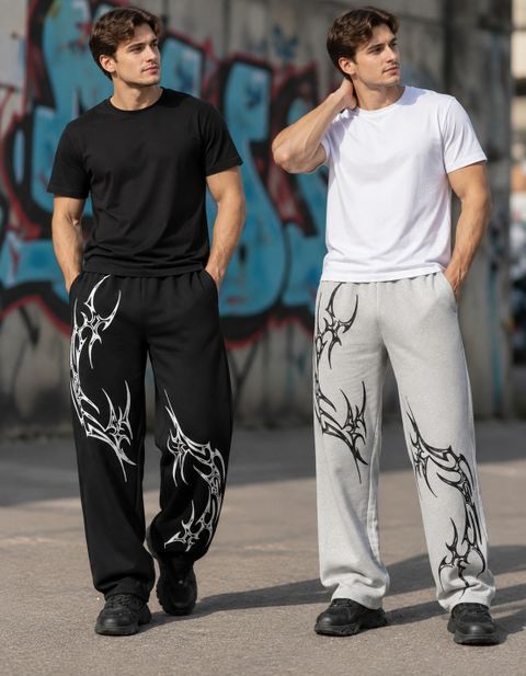 TABUBU Pack of 2 Men Self Design Black, Grey Track Pants - Image 8