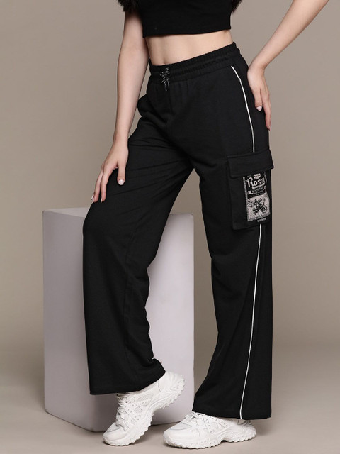 Roadster Self Design Women Black Track Pants