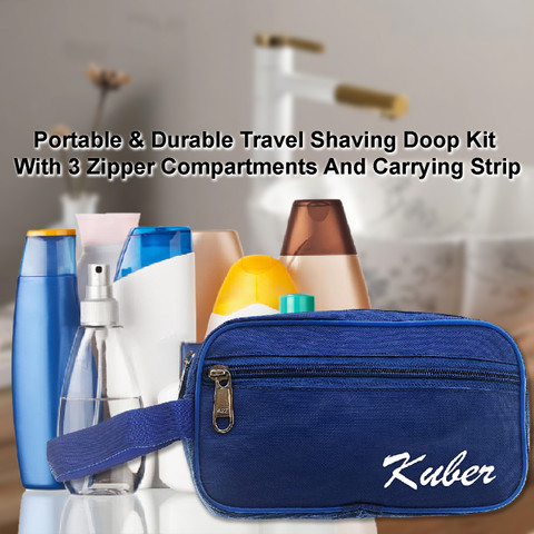 KUBER INDUSTRIES Canvas Toiletry Organizer|Carrying Strip Travel Shaving  Kit, (Navy Blue) Travel Toiletry Kit - Main Image