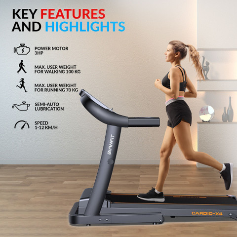 BIONFIT CARDIO-X4 Running Machine for Home Gym Foldable, MP3,