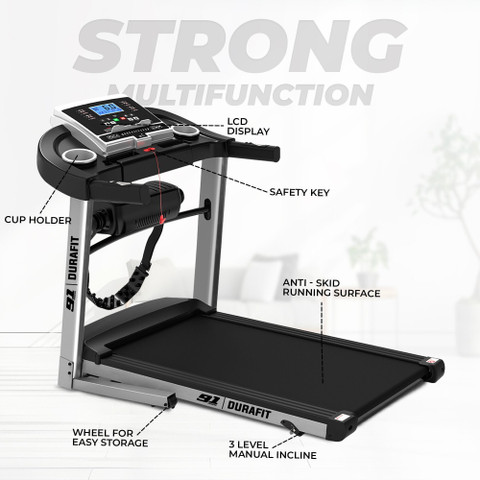 Durafit Strong Multifunction HP Peak DC Motorized Foldable Manual  Incline Treadmill (Max Weight:120 kg)