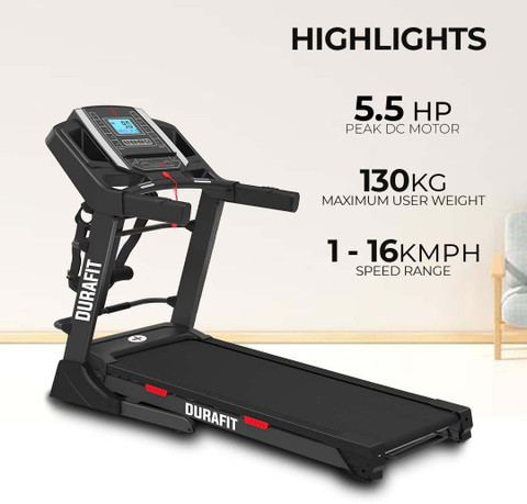 Durafit Bronco Multifunction Peak HP DC Motorized Treadmill (Max  Weight:130 kg)