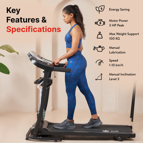 Cult 3HP Peak, Max Weight: 100kg with Level Manual Incline For  Home Gym Treadmill (Max Weight:100 kg)