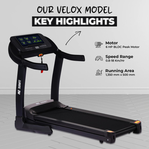 Durafit Velox 6HP Peak BLDC Motorized 150Kg:MaxWeight |18km Speed