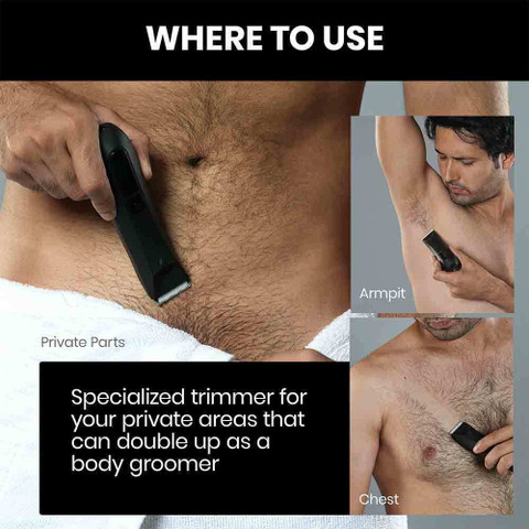 BOMBAY SHAVING COMPANY Body And Pubic Hair Trimmer for Men For Men's  Private Parts Fully Waterproof Trimmer 90 min Runtime Length Settings