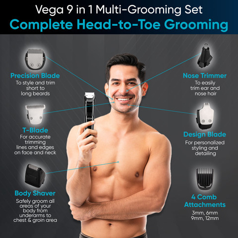 VEGA 9-in-1 Multi-Grooming Set with Beard/Hair Trimmer, Nose
