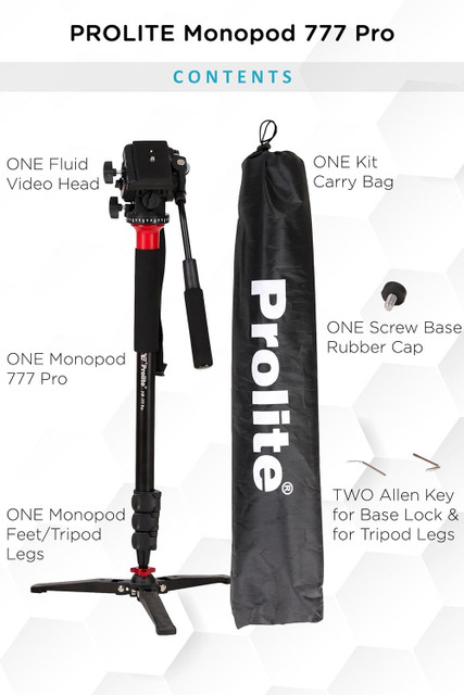 Prolite Monopod Kit 777 Pro VCT Heavy-Duty Monopod, Fluid