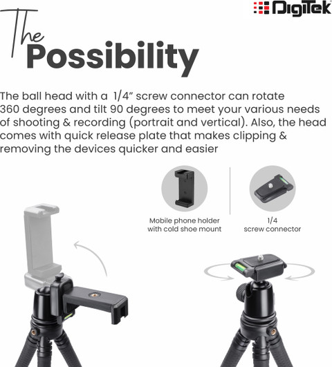 DIGITEK DTR 320 FT Flexible Mini Tripod with Phone Mount for Action Camera  DSLR Mobile Tripod