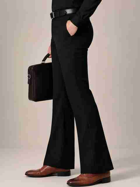 nightscape Men Relaxed, Flared Black Cotton Blend Trousers - Image 5