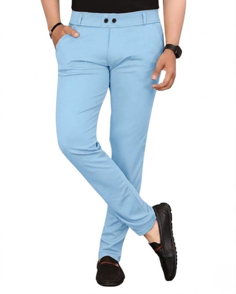 TheMutedThreads Pack of 3 Men Slim Fit Light Blue, Black, Dark Green Lycra Blend Trousers - Image 3