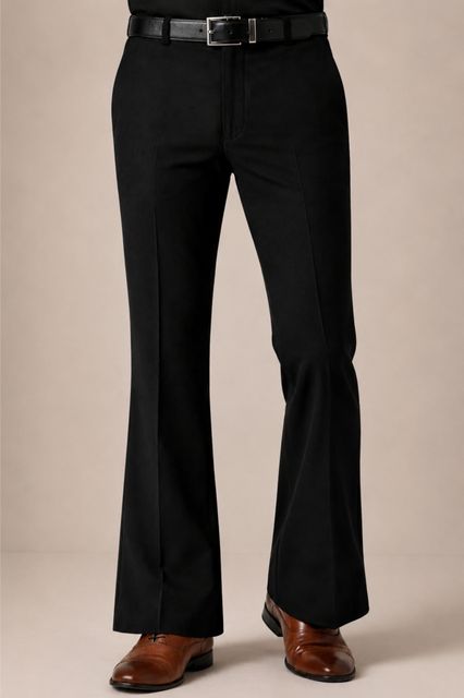nightscape Men Relaxed, Flared Black Cotton Blend Trousers - Image 6