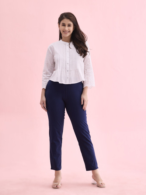 GO COLORS Regular Fit Women Blue Trousers Buy GO COLORS Regular