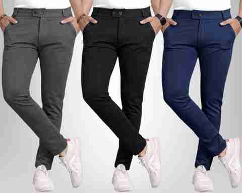 Chartou Pack of 3 Men Slim Fit Multicolor Lycra Blend Trousers - Image 5