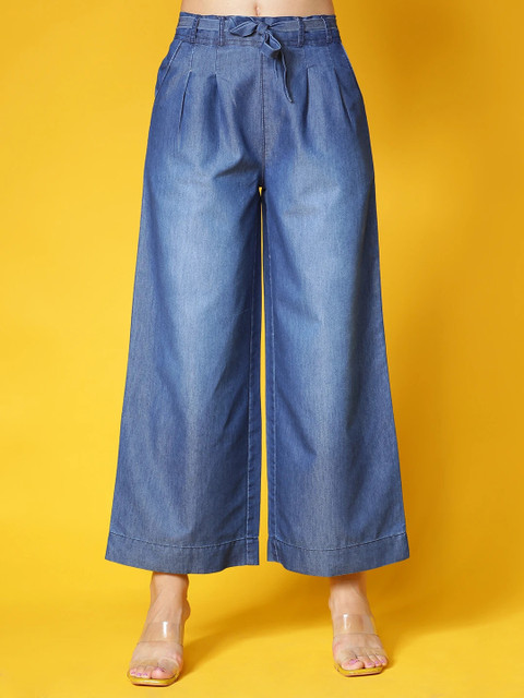NOVIO Denim Plazzo Flared Women Blue Trousers Buy NOVIO Denim