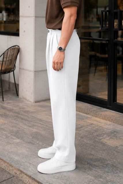 FTX Men Loose Fit White Lycra Blend Trousers - Image 4
