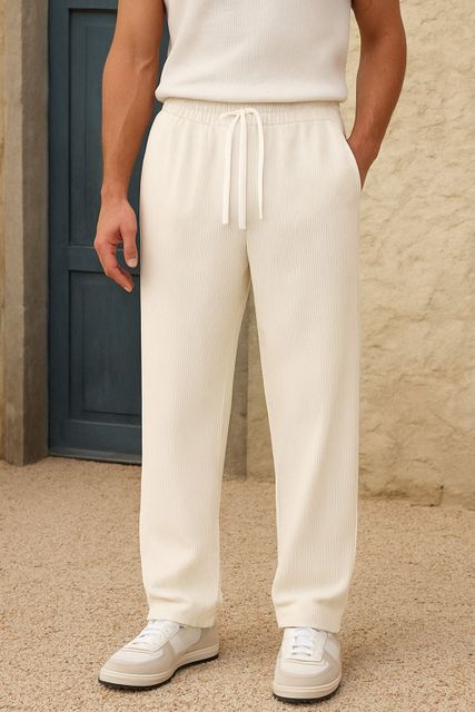 Fabflee Men Regular Fit White Cotton Blend Trousers - Image 7