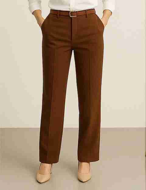 YALIZI CLASSIC Straight Fit Women Brown Trousers Buy YALIZI