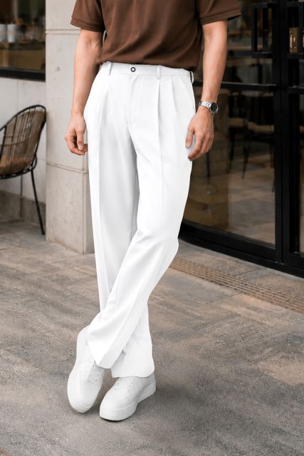 FTX Men Loose Fit White Lycra Blend Trousers - Image 5