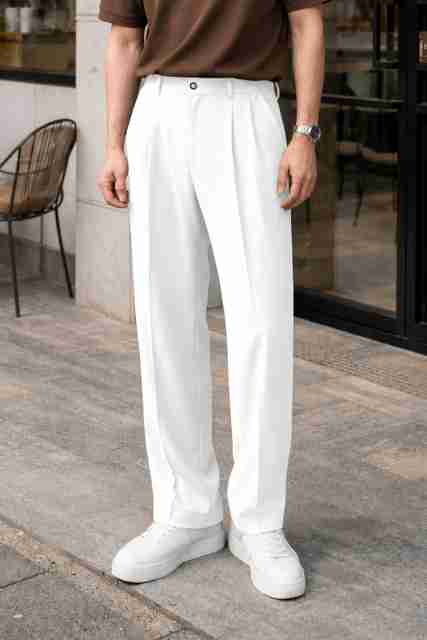 FTX Men Loose Fit White Lycra Blend Trousers - Image 2