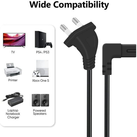 FOX MICRO TV-out Cable 90 Degree Angled 2-Prong to L-Shaped Cord for  Samsung Philips Toshiba LG Sony TV