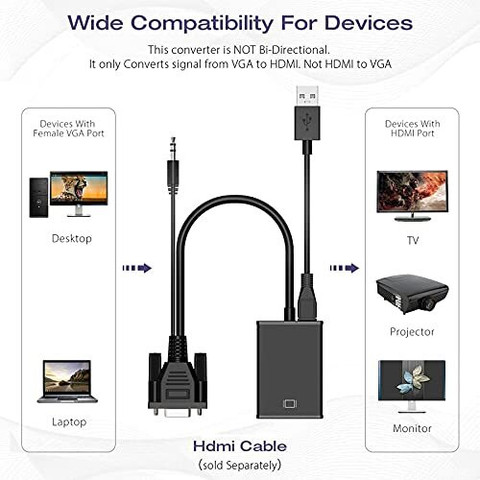 atdaraz TV-out Cable VGA to HDMI Converter Adapter for Audio and